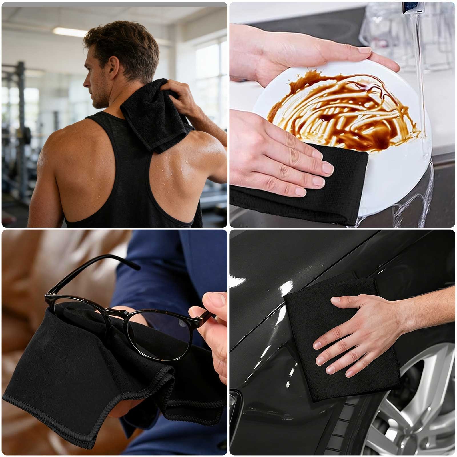 10 PCS Microfiber Sweat Towels Black Absorbent Gym Handkerchiefs for Men & Women