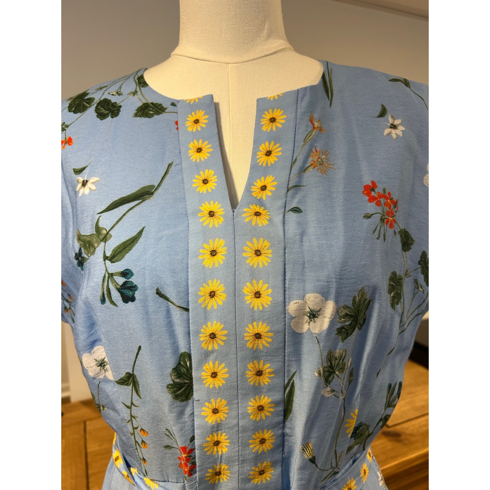 GAL MEETS GLAM Womens Blue Poplin Floral Midi Cottagecore Measures a Medium
