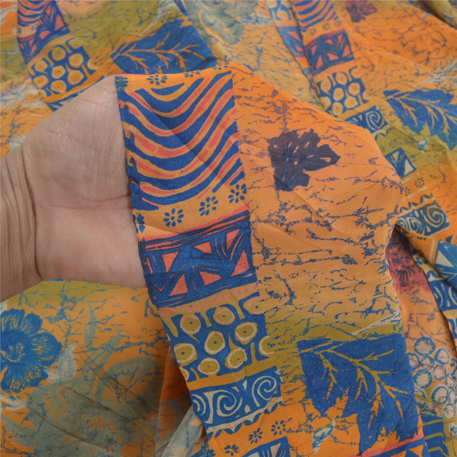 Sanskriti Vintage Saree Multicolor 100% Pure Crepe Floral Print 5+YD Sari Craft