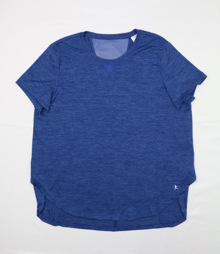 DANSKIN NOW Womens Dri More Active Top Blue XL Scoop Neck Short Sleeve Mesh Vent