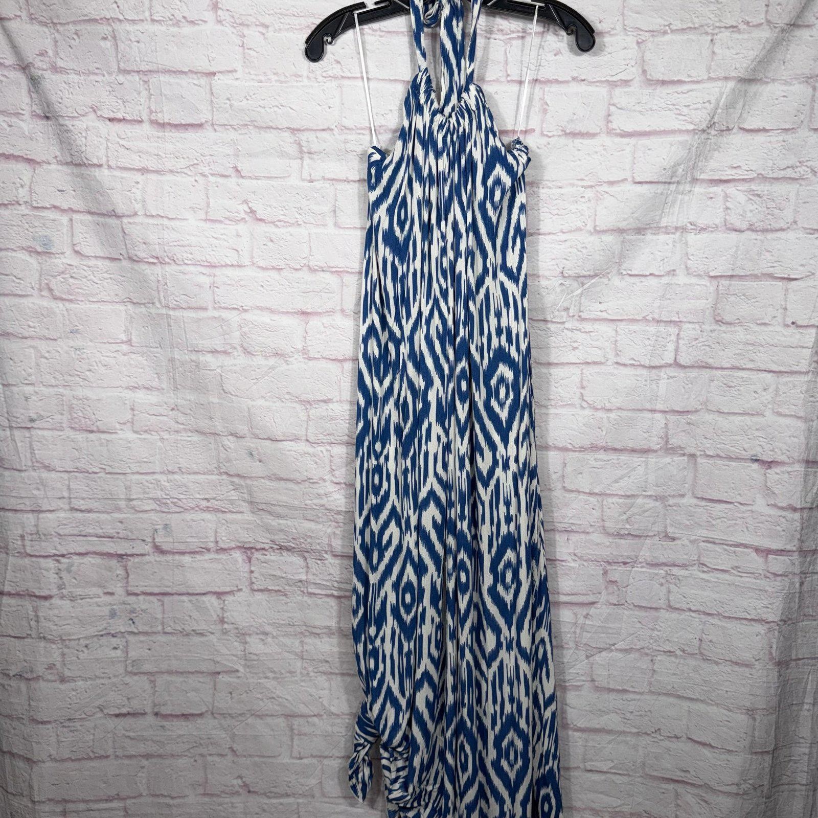 Elan Blue and White Ikat Maxi Dress OS NWT