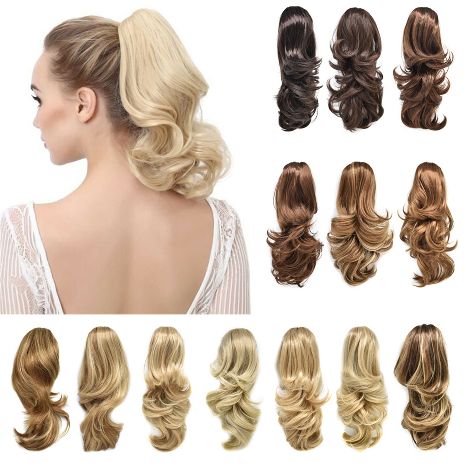 Claw Clip Ponytail Hair Extensions Real As Human Pony Tail Long Wavy Hairpiece