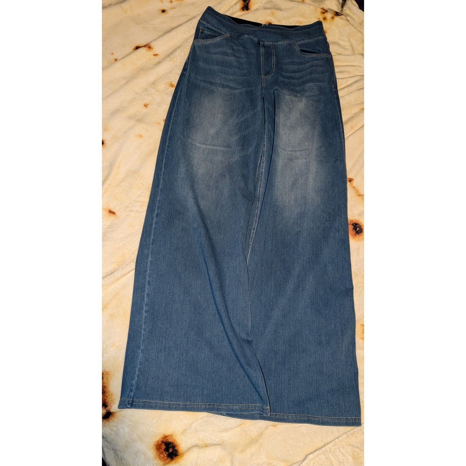 Halara Womens Wide Leg Denim Pants Medium Wash Pull On High Rise Tall Size M
