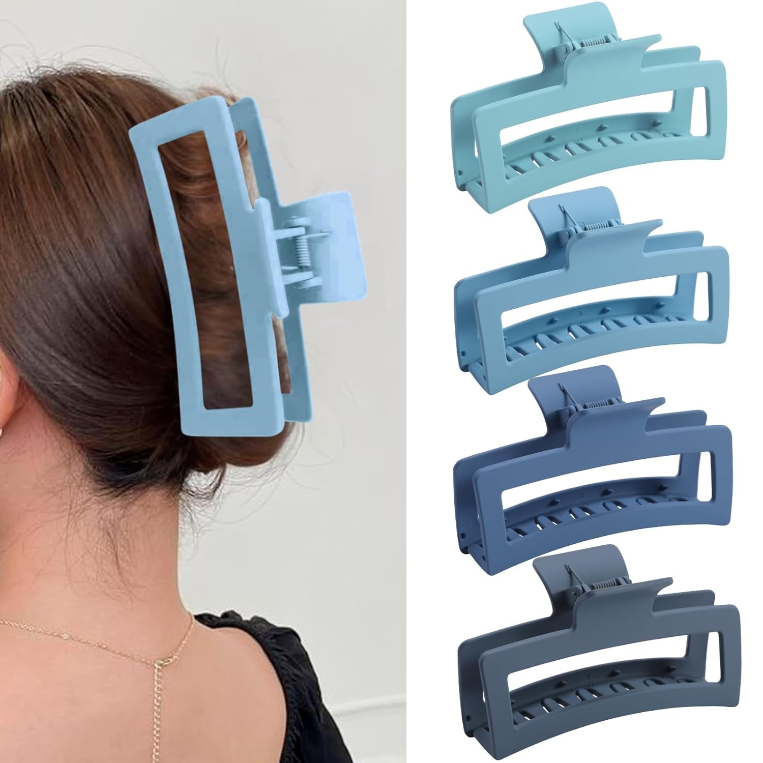 5 Inch Extra Large Claw Clips for Thick and Long Hair, 4 Pack XL Jumbo Matte Rec