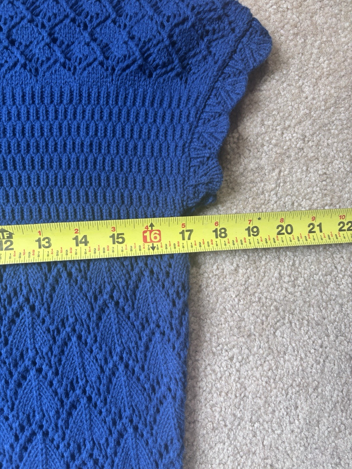 Draper James RSVP Blue Open Knit Pointelle Short Sleeve Sweater Top S Crochet