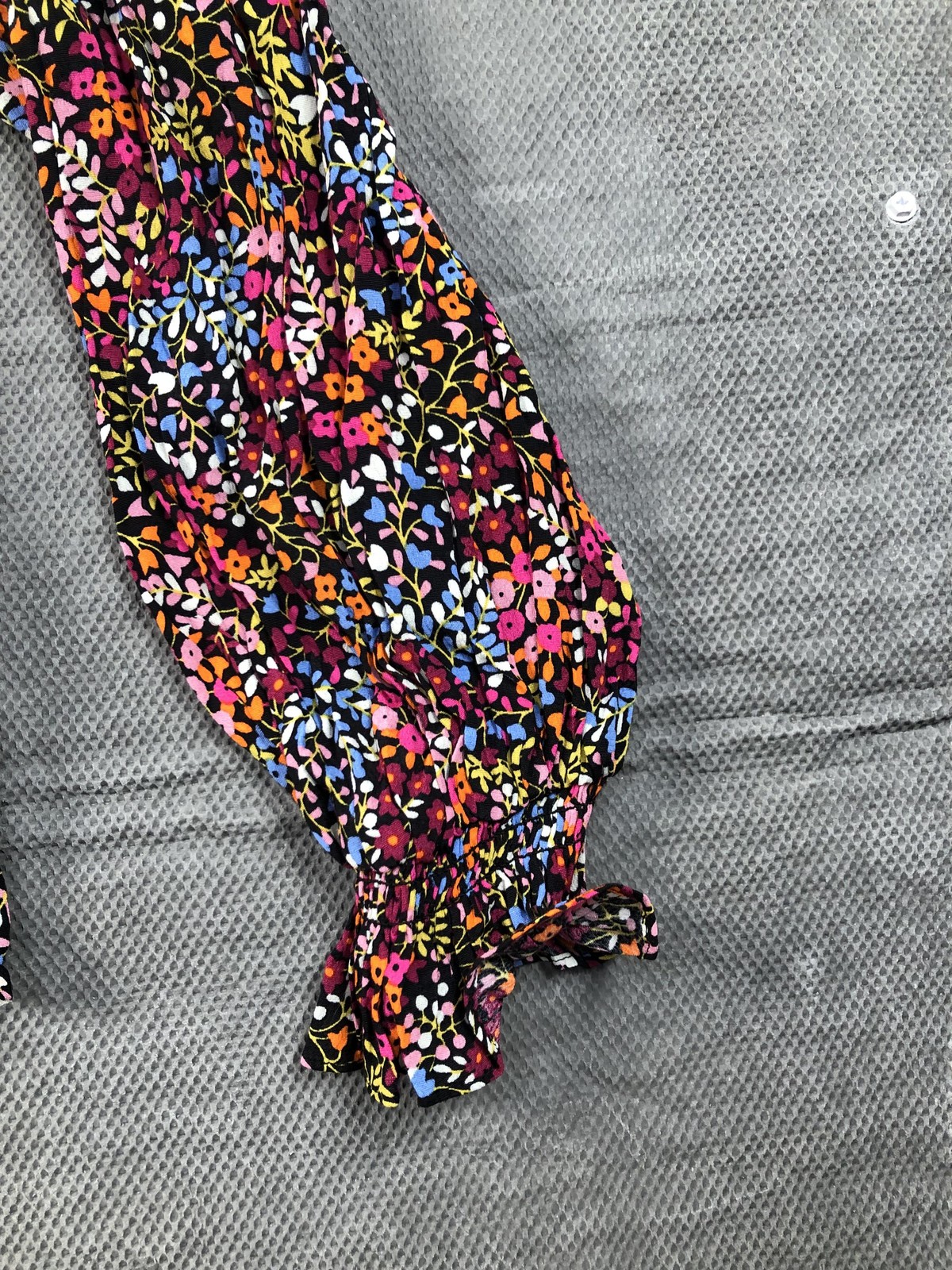 Boden Blouse Womens 14 Multicolor V Neck Long Puff Sleeve Floral Ruffle Top NWT