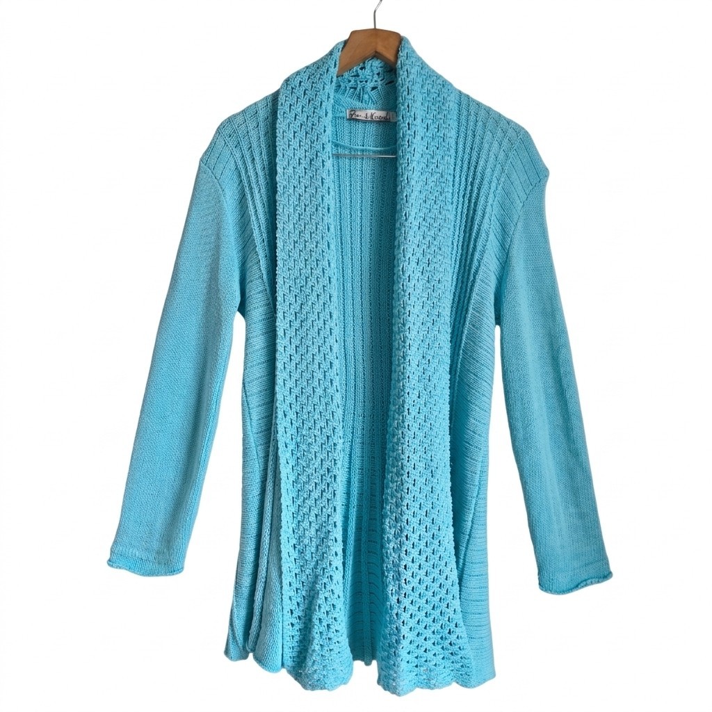 Women’s Pure & Natural Turquoise Blue Open Front Knit Cardigan Size Medium
