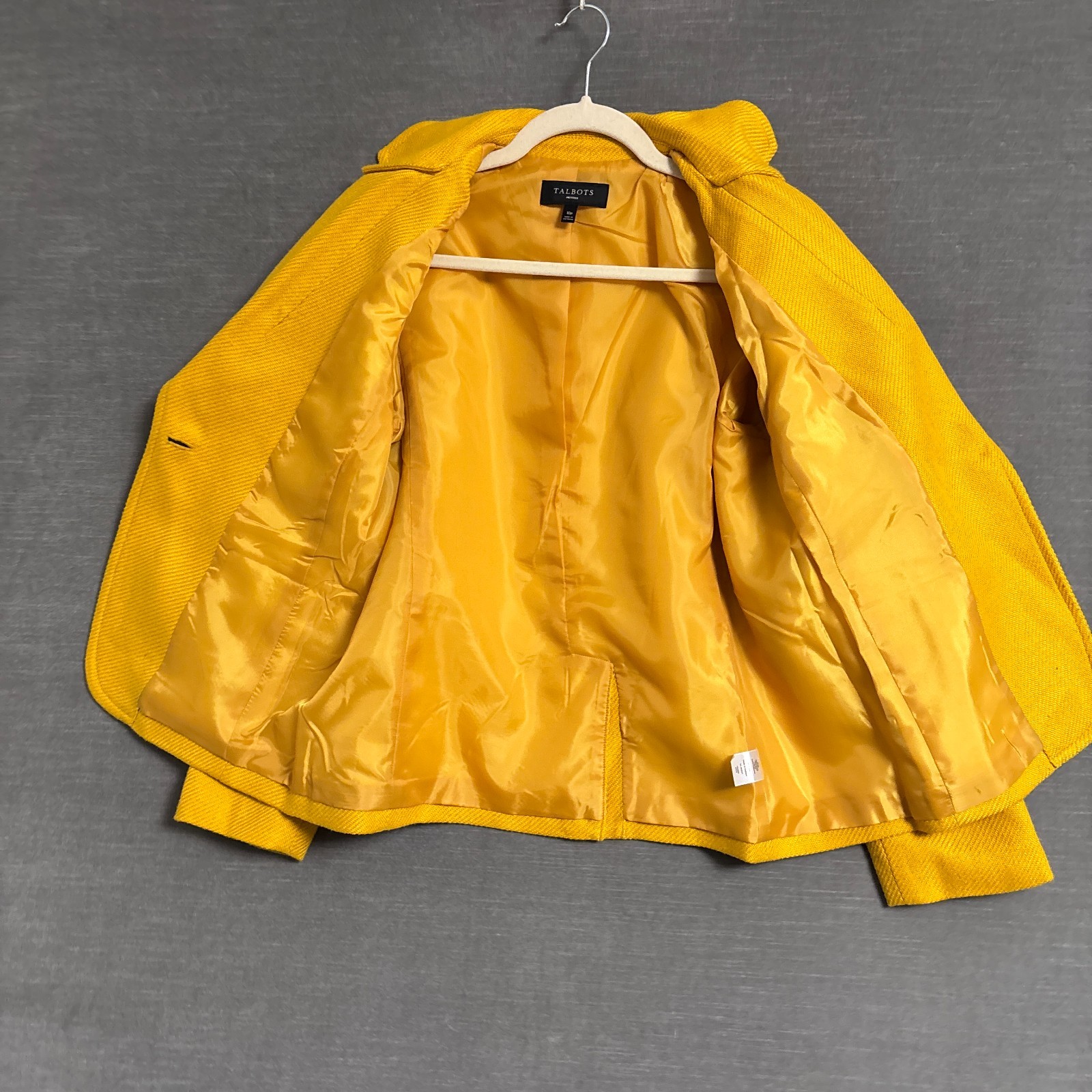 Talbots Blazer Jacket 10 Petite Mustard Yellow Wool Blend Raglan Heavy Career