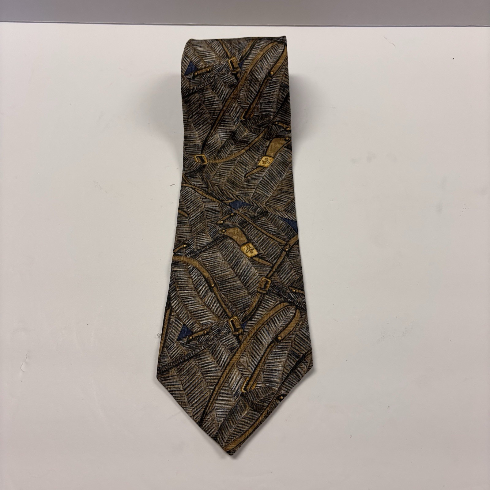 Wembley Silk Necktie Creel Baskets Brown Blue Tan