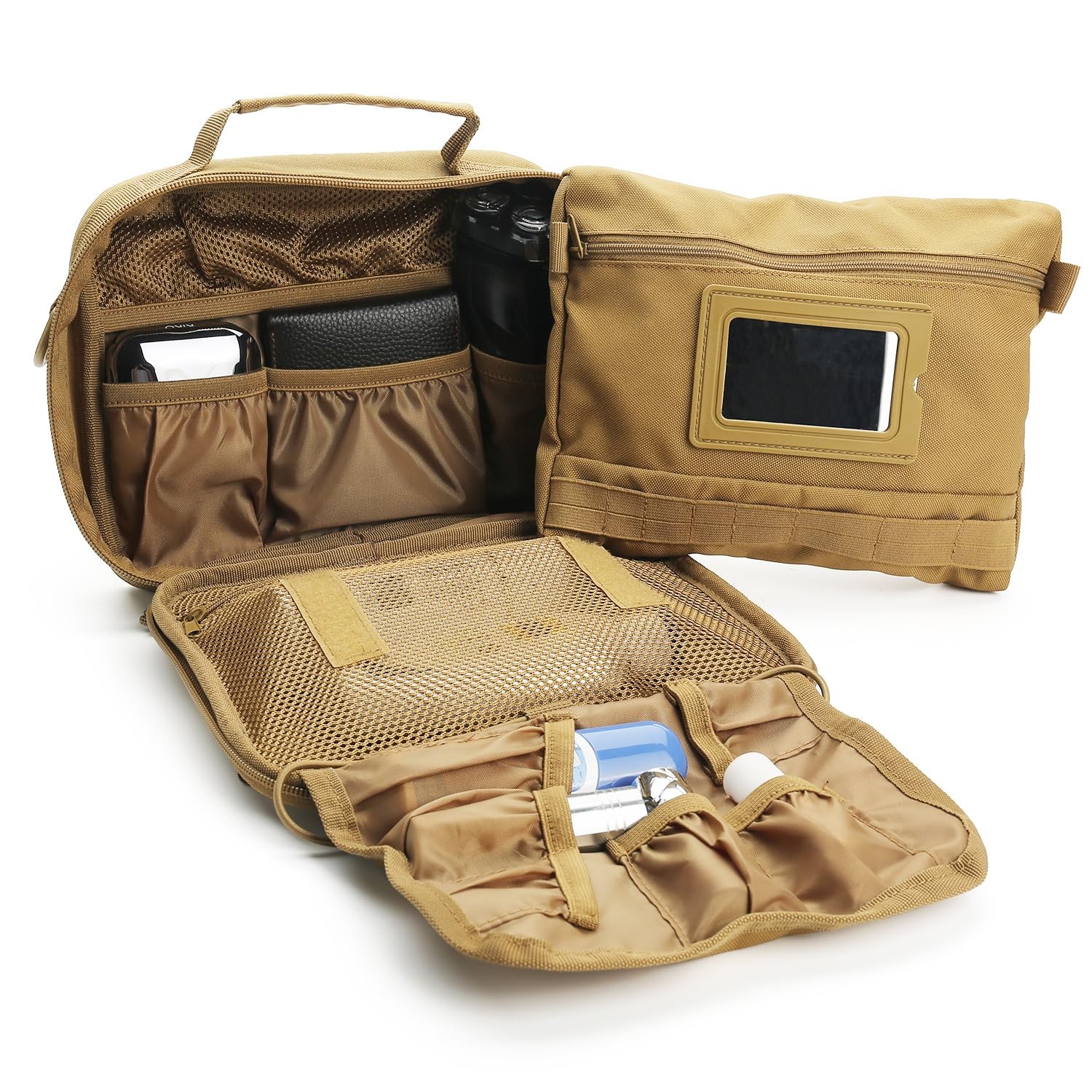 SMONT Tactical Toiletry Bag for Men Travel, 9.5 x 7.9 x 2.7 inches, Brown