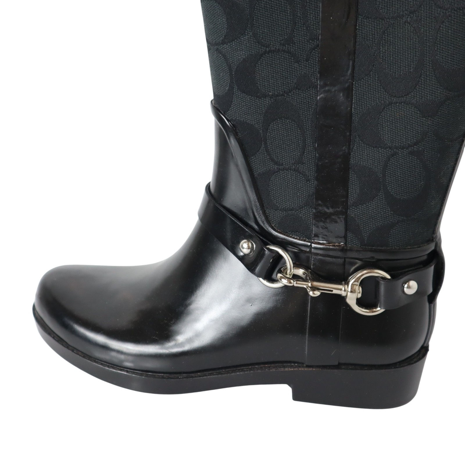 Coach Signature Lori Rain Boots Black C Logo Equestrian Buckle Women’s 6 B