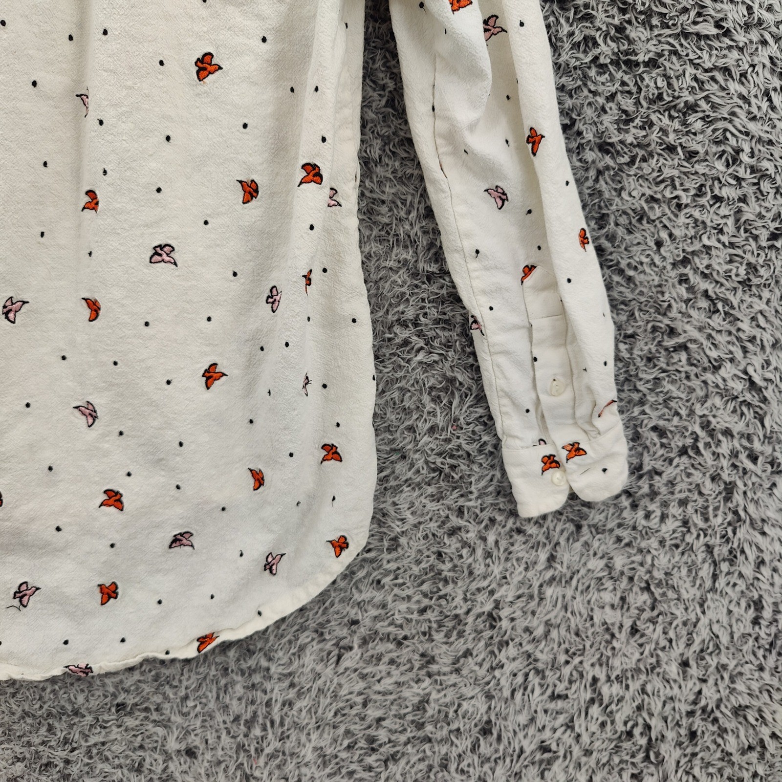 & Other Stories Womens Cottage Bird Embroidered Linen Blend Henley Top 6 Cream