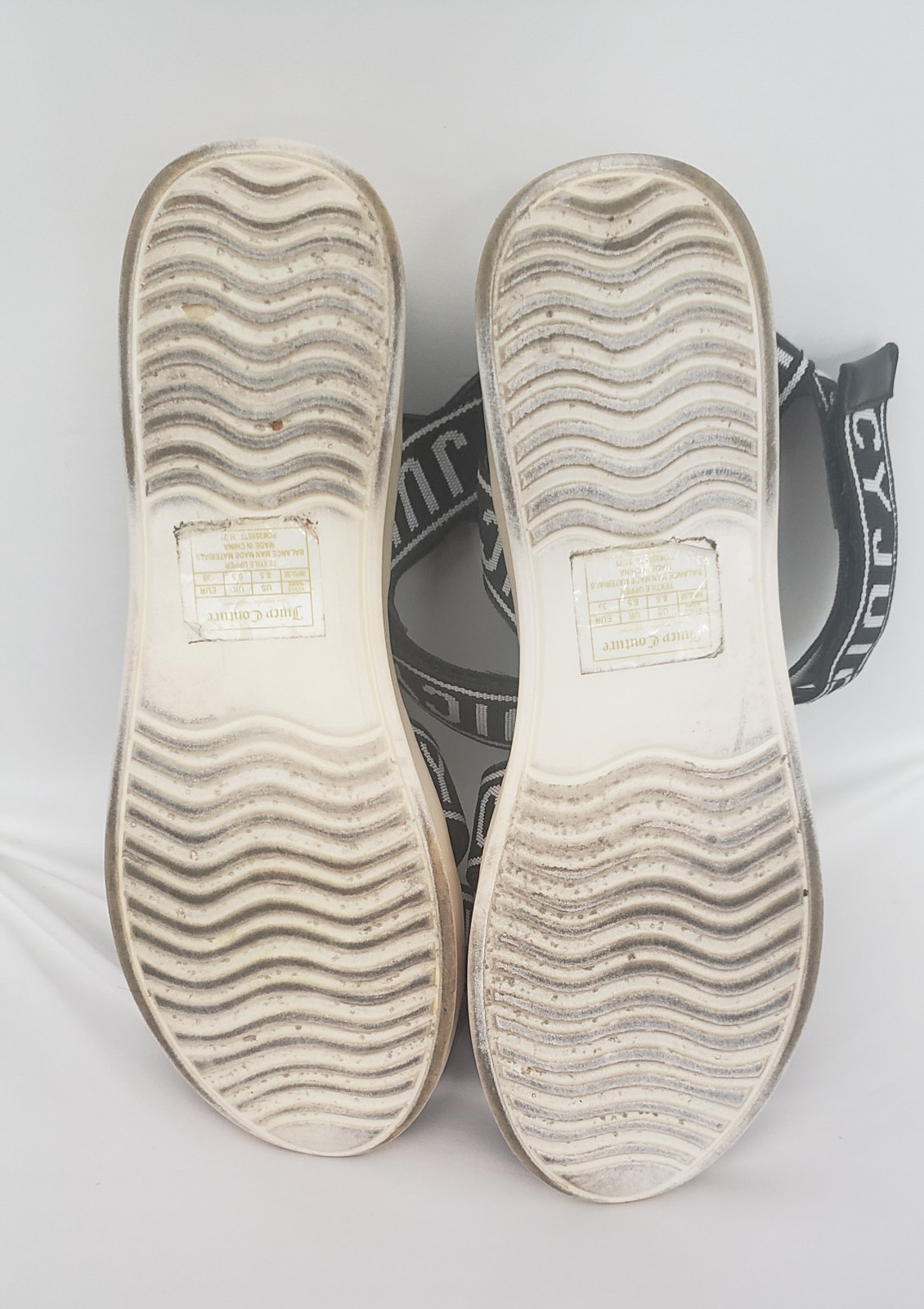 Juicy Couture Impulse Printed Logo Sandals Black/White/Beige/Pink Size 8.5