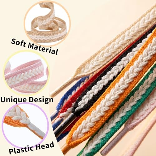 2 Pairs 3/5″ Flat Wide Braided Shoe Laces for 140cm (55inches) Green Cream
