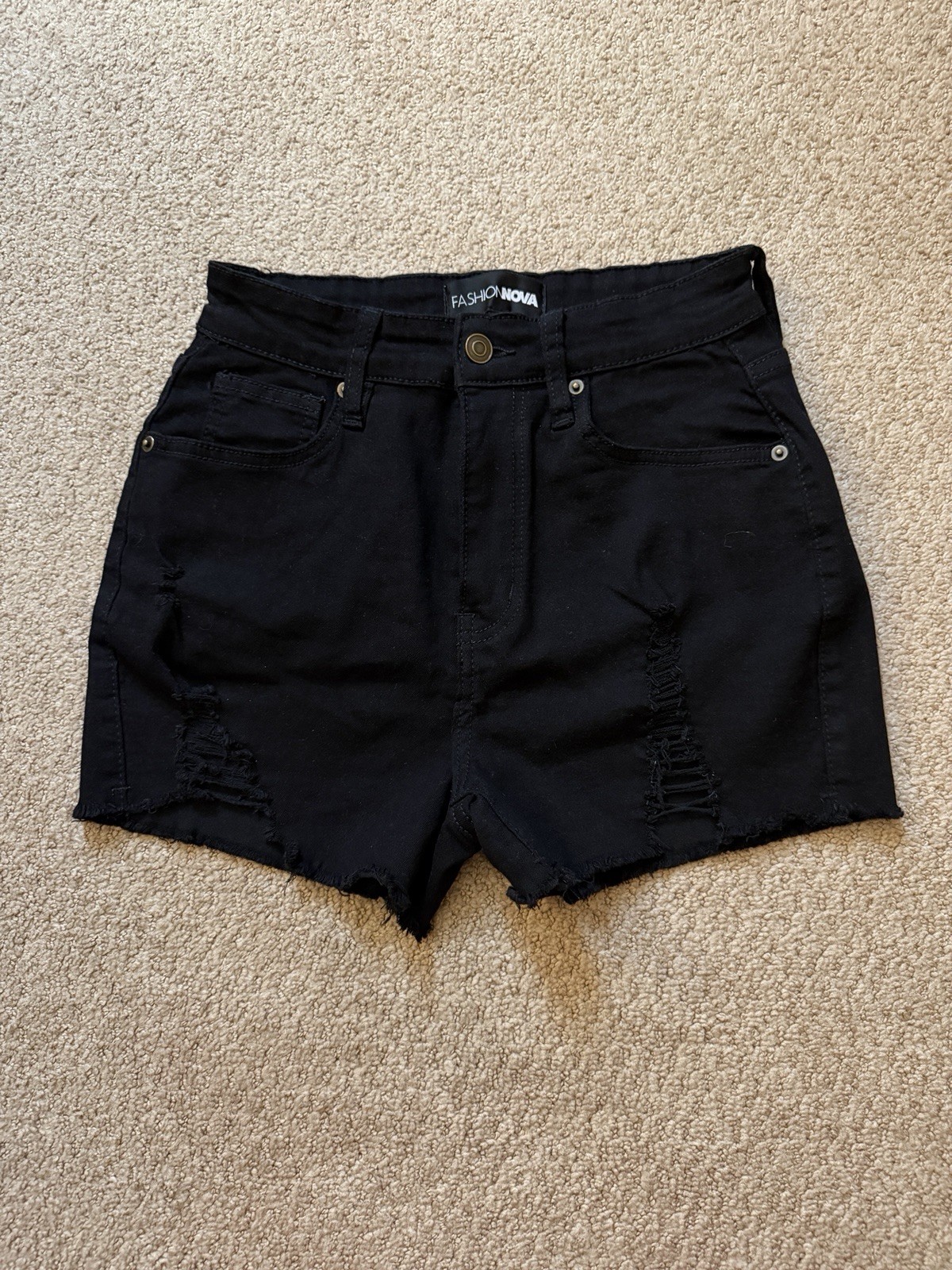Fashion Nova Let’s Go Cut Off Women’s Denim Black Shorts- S7