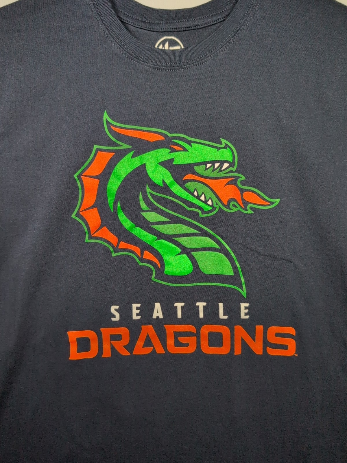 Seattle Dragons Discontinued XFL Football Team Mens T-shirt Navy Blue Size L