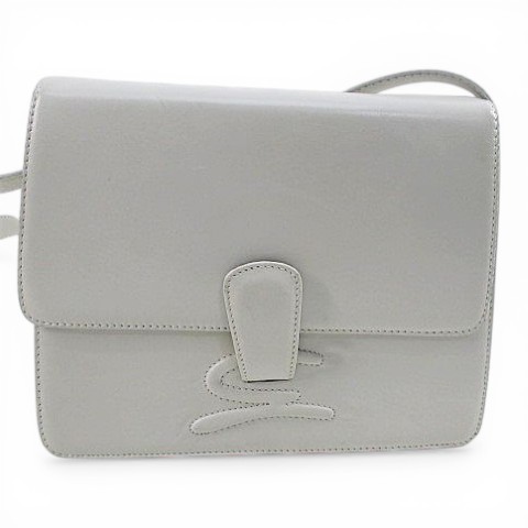 GENNY Leather Shoulder Bag White AB 17cm x 8.3in Crossbody Women’s