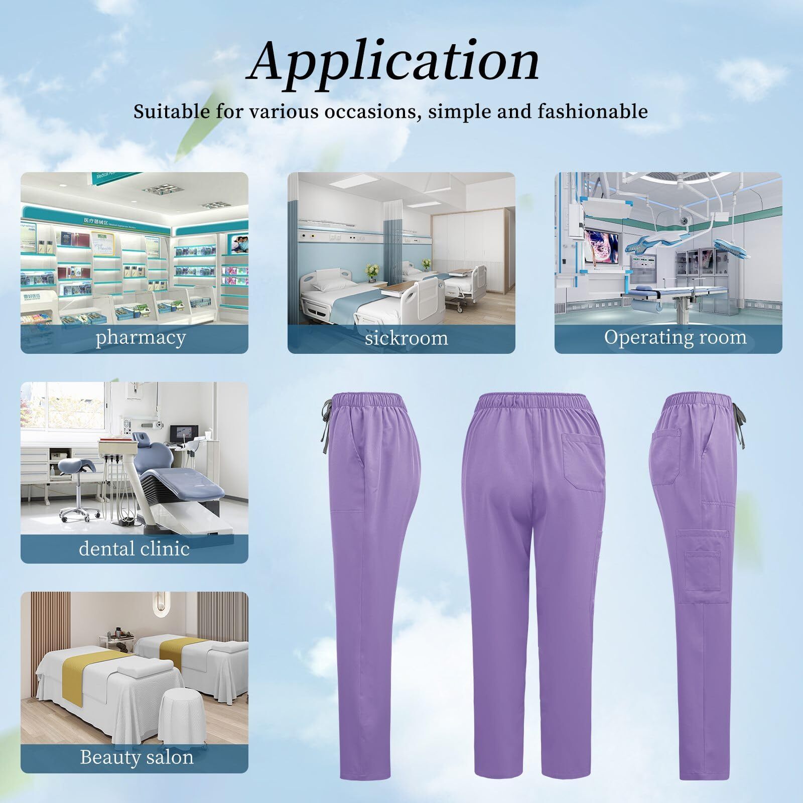 Medical Nursing Scrub Uniform Set Zipper-Tops Straight-Pants for Hospital Clinic