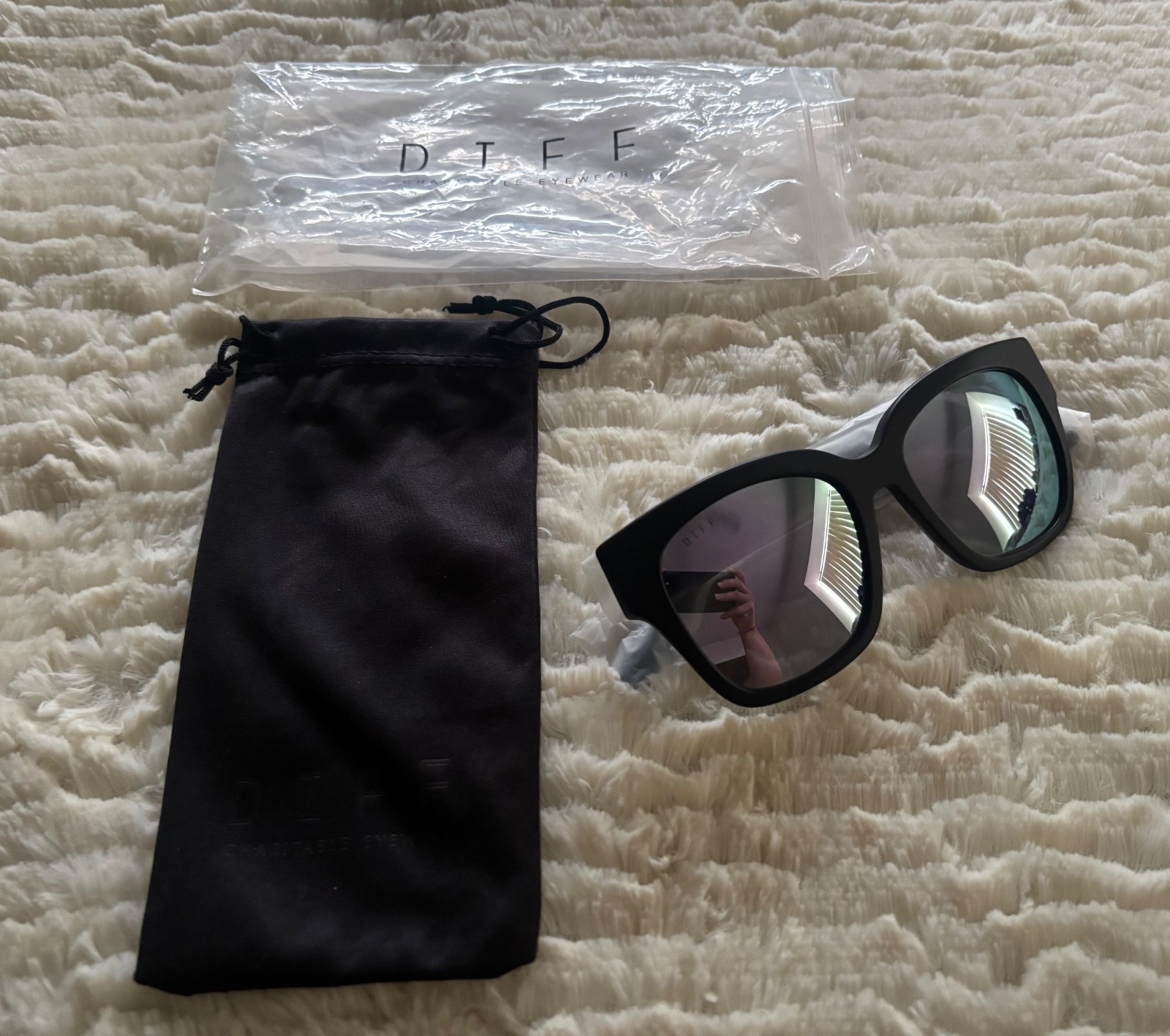 Diff Eyewear Sunglasses Bella II Matte Black Lavender Lens New
