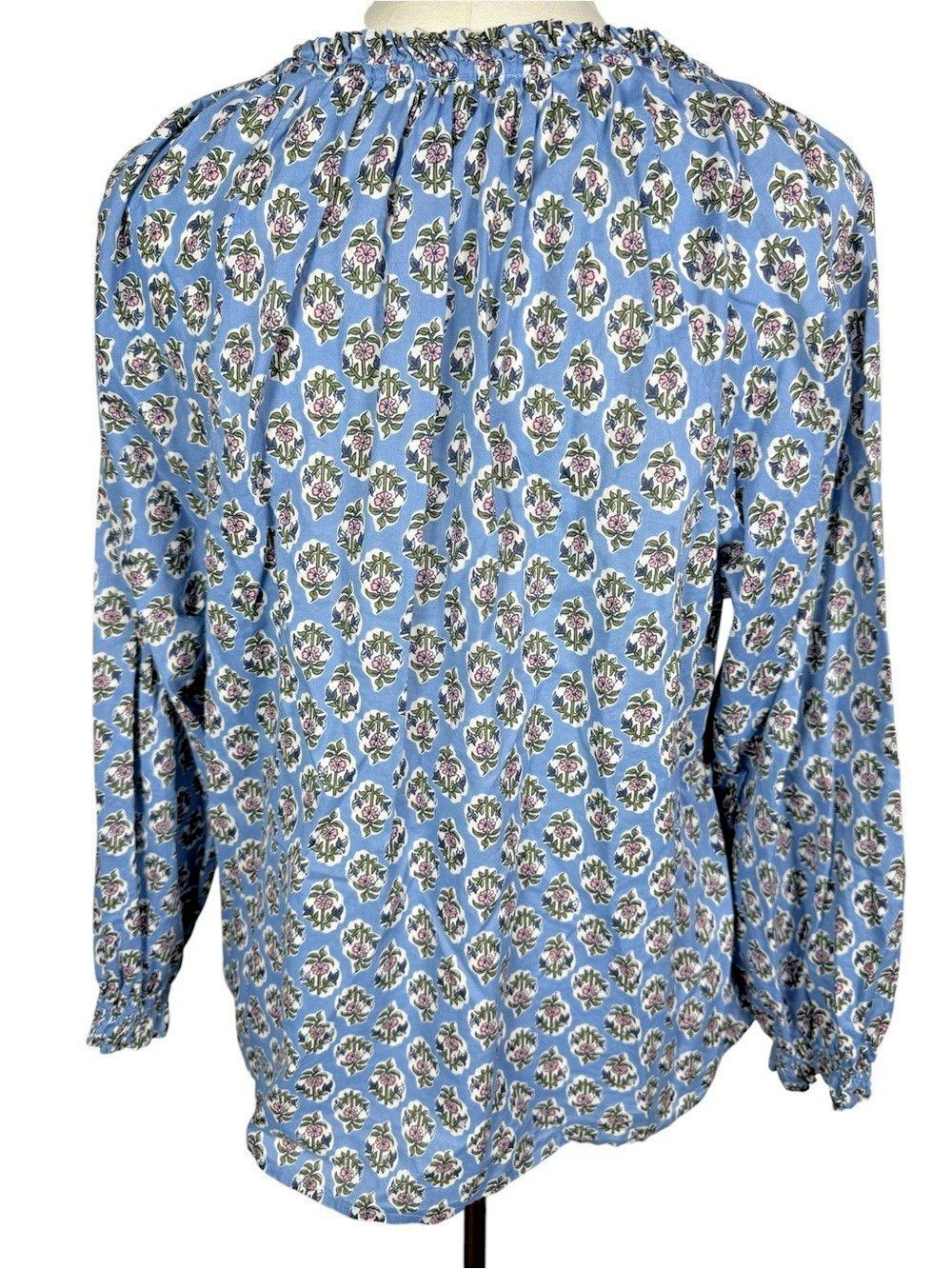 J.Crew Factory Women’s Split Neck Peasant Artist Top Floral Block Print Size M