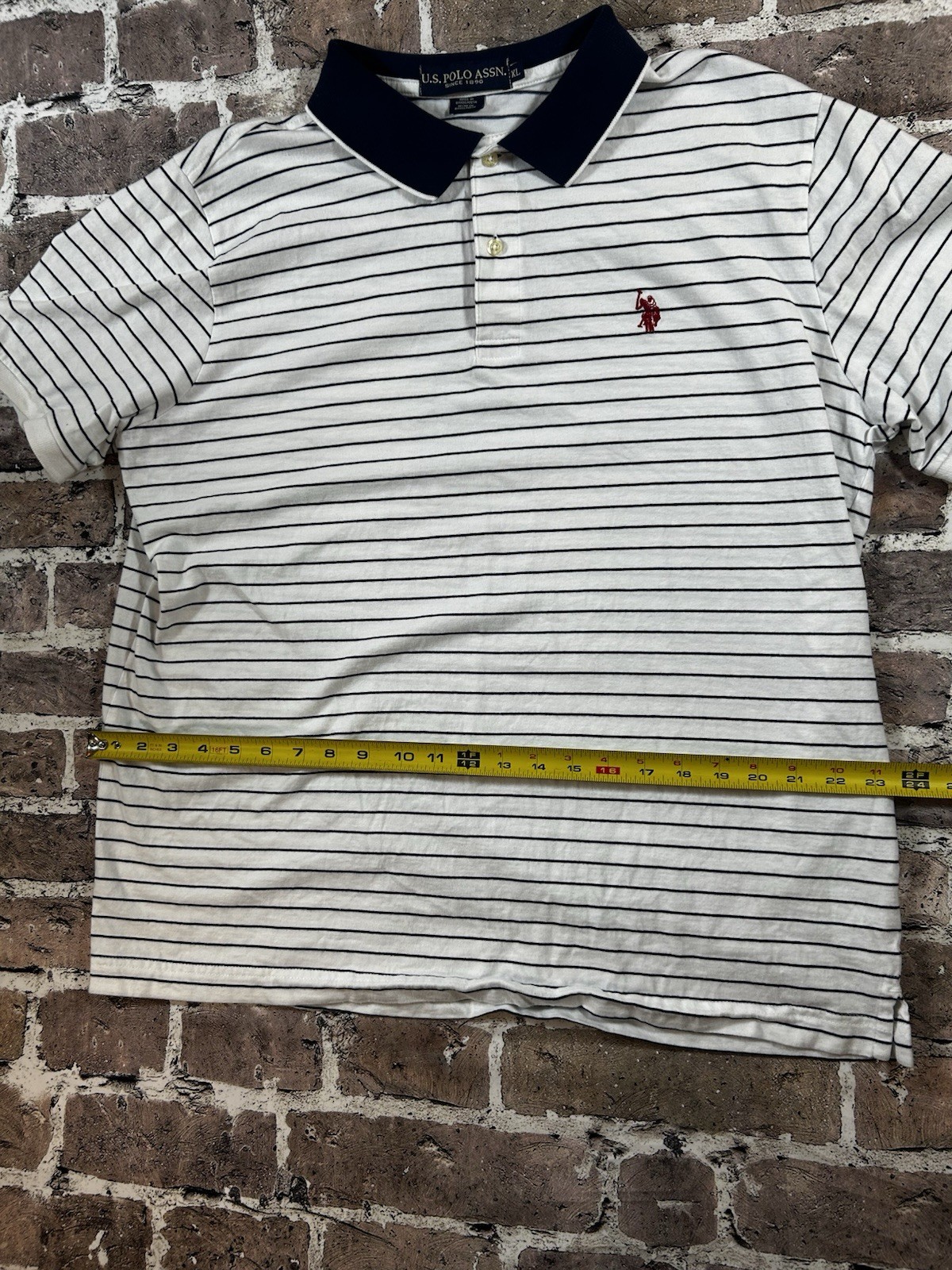 U.S. Polo Assn. Men’s White/Navy Striped Short Sleeve Polo Shirt XL Logo