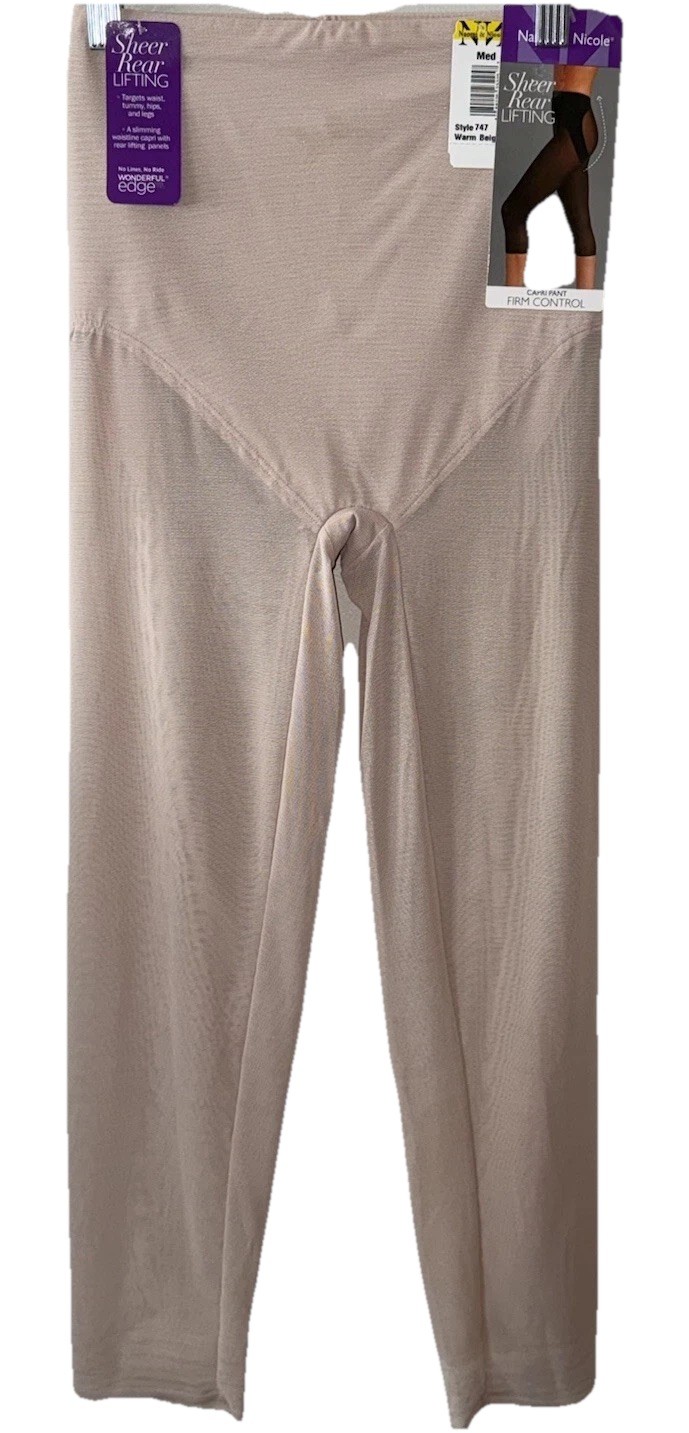 Naomi & Nicole Sheer Rear Lifting Capri Pant Firm Control Style 747 M Warm Beige