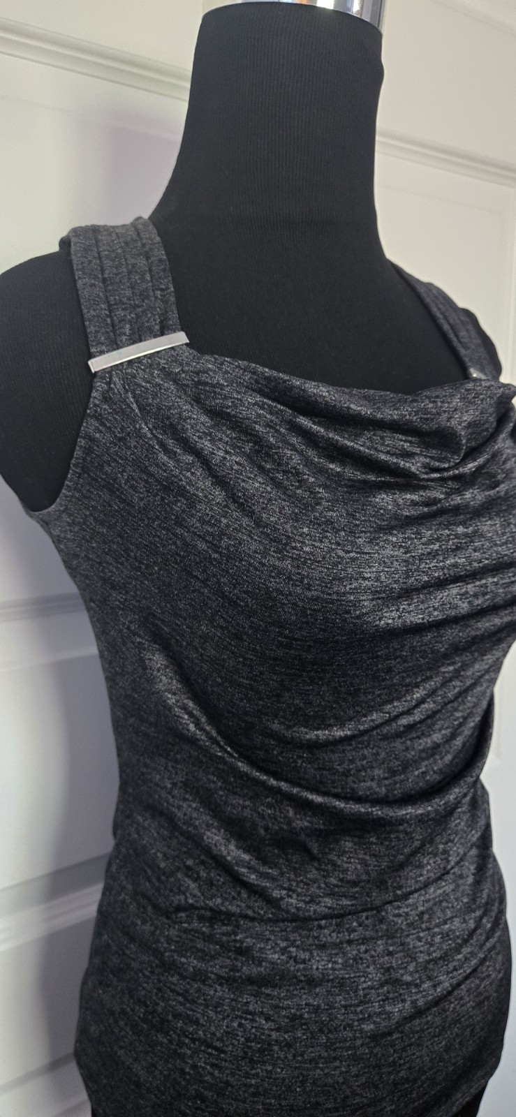 White House Black Market Black Sleveless Tank XXS Silver Accents Cowl Neck