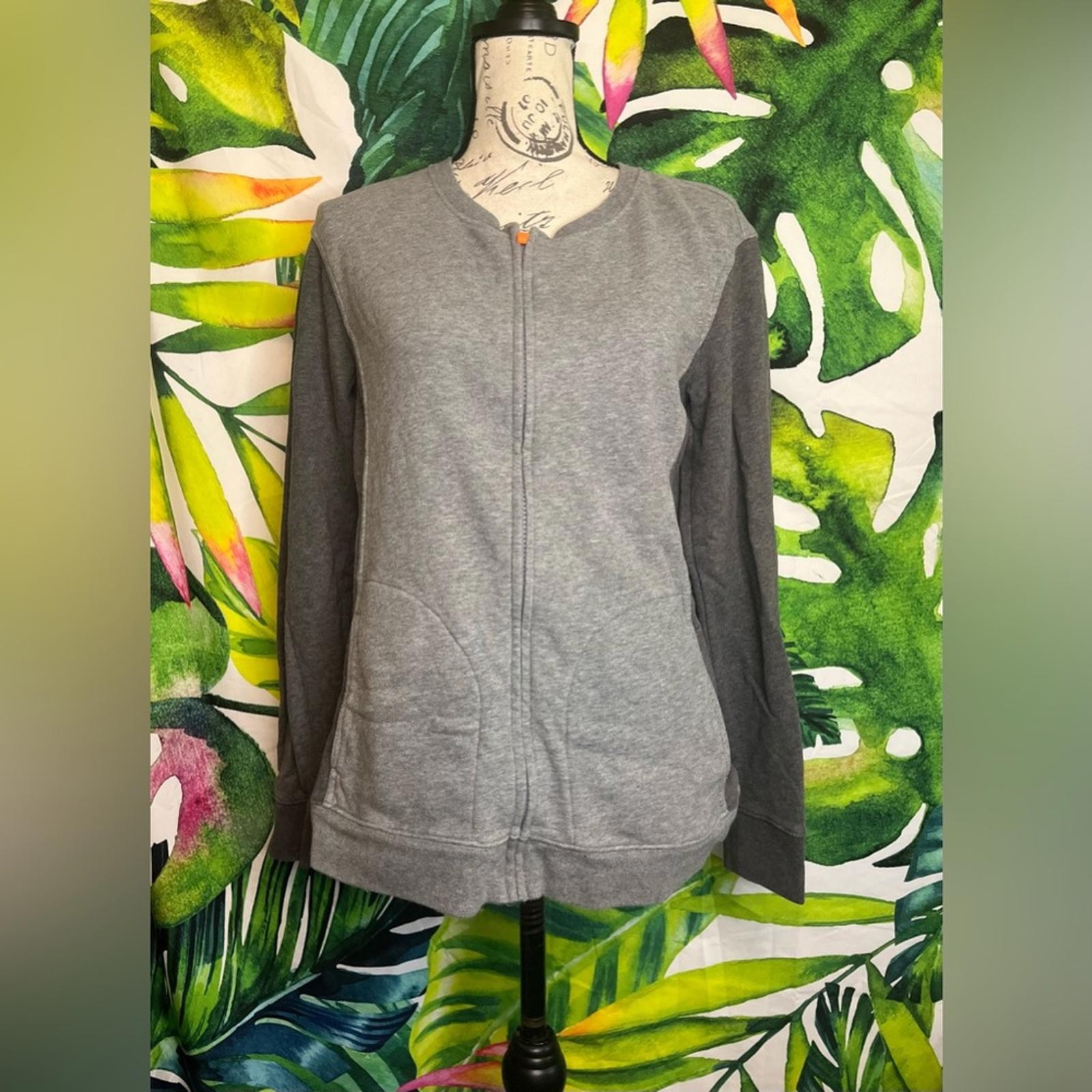 Euc $65 Lands’ End S Grey Orange Full Zip Fall Winter Casual Sporty Sweatshirt