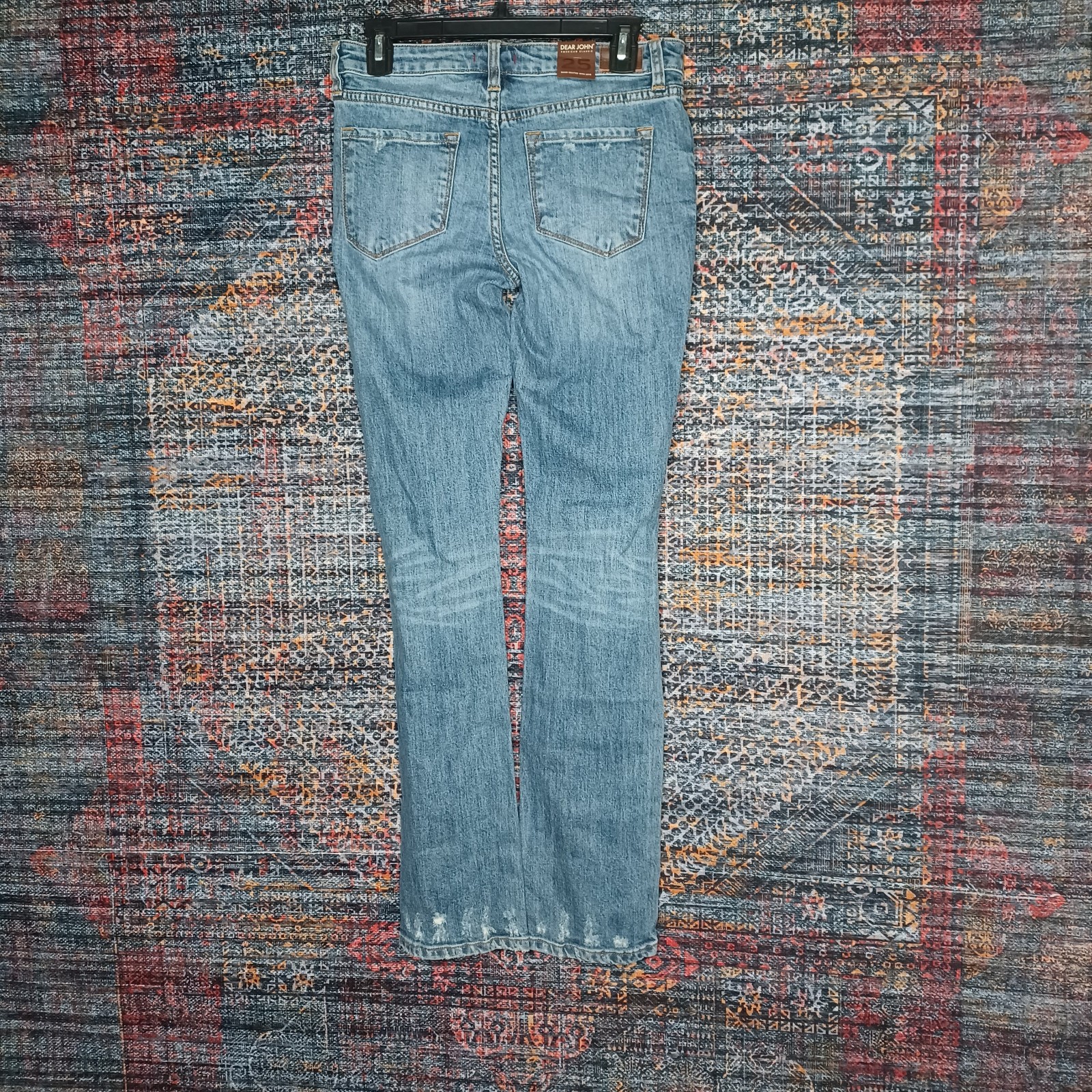 Dear John womens medium wash rips Playback straight stretch jeans 25×32 NWT