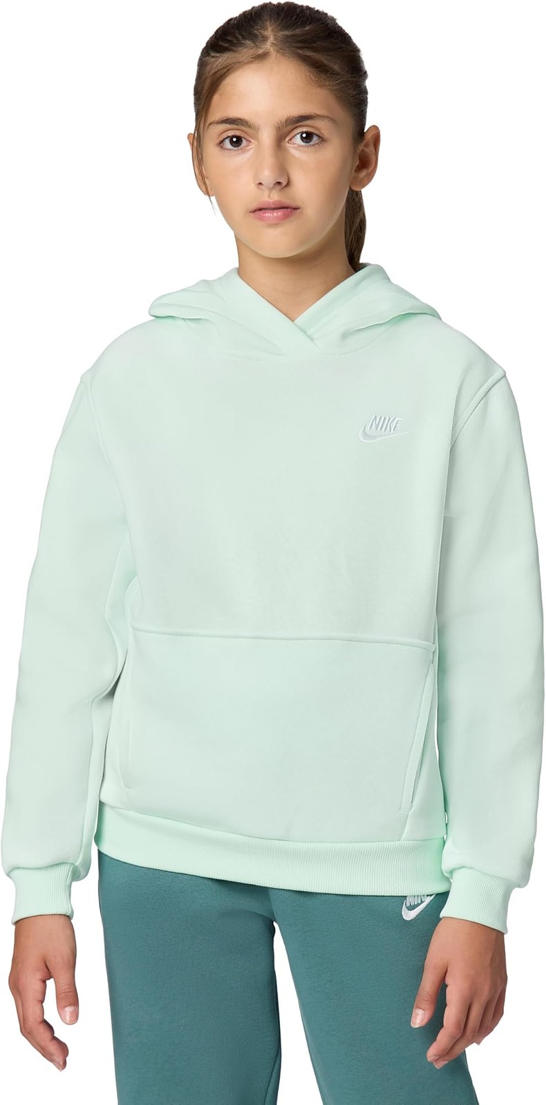 Nike Kids’ Sportswear Club Fleece Pullover Hoodie – Barely Green/White – Large