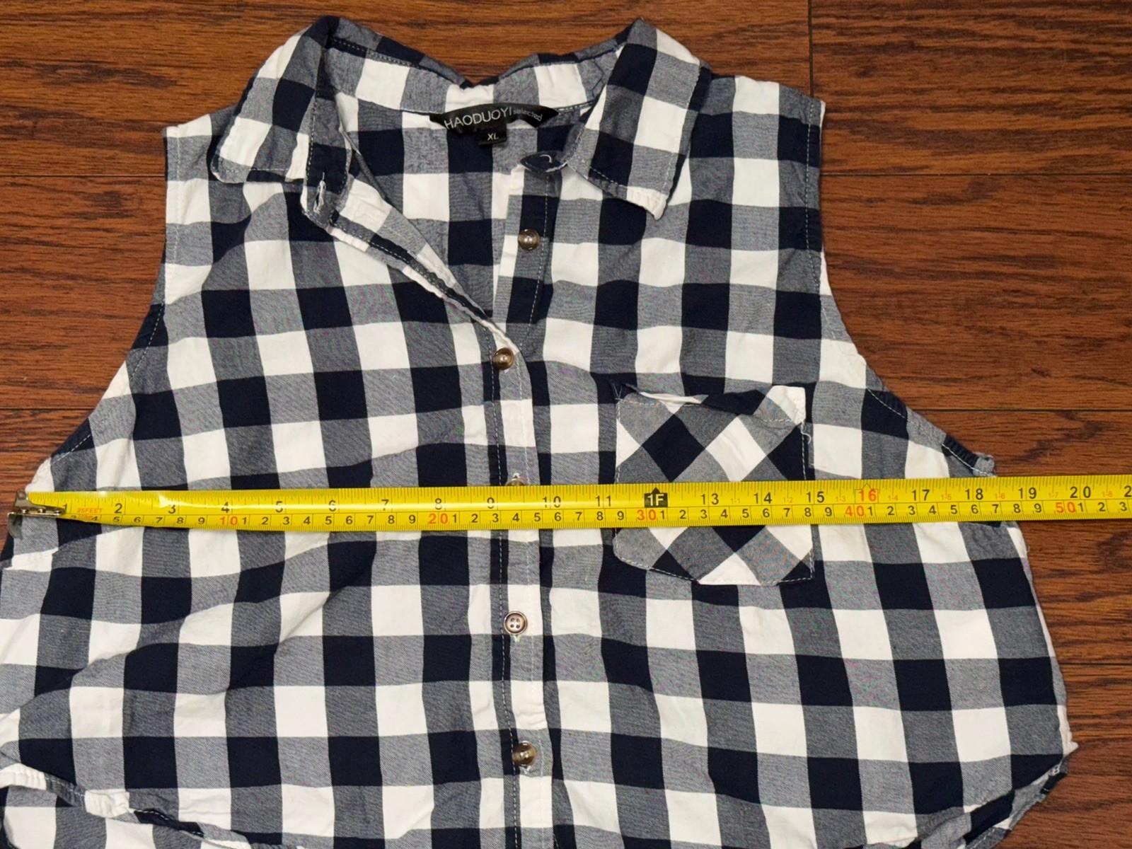 Haoduoyi Blue White Buffalo Plaid Button Down Sleeveless Tank Top Womens XL