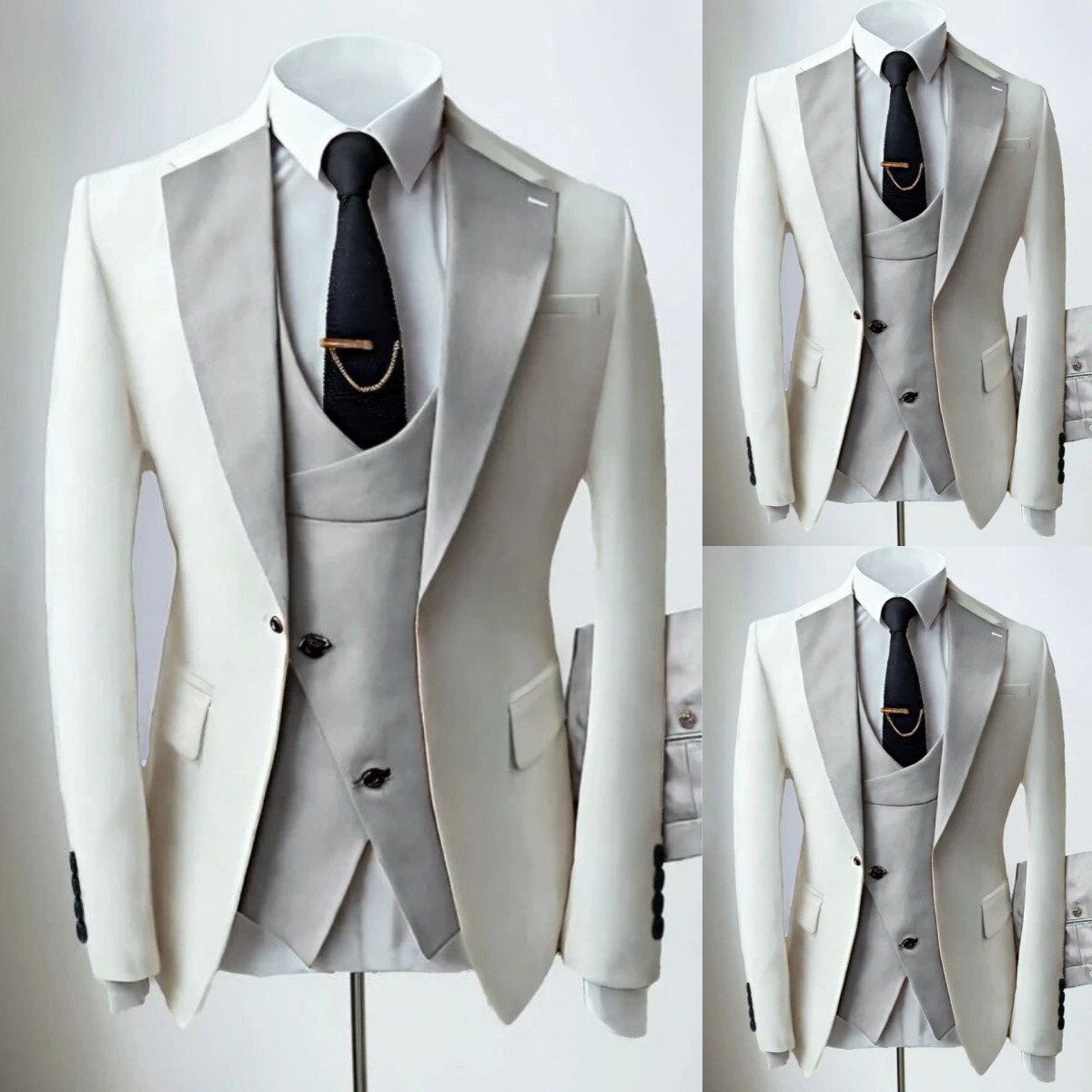 3Pcs Men’s Suits Tuxedos Formal Wide Peak Lapel Wedding Groom Business Jacket