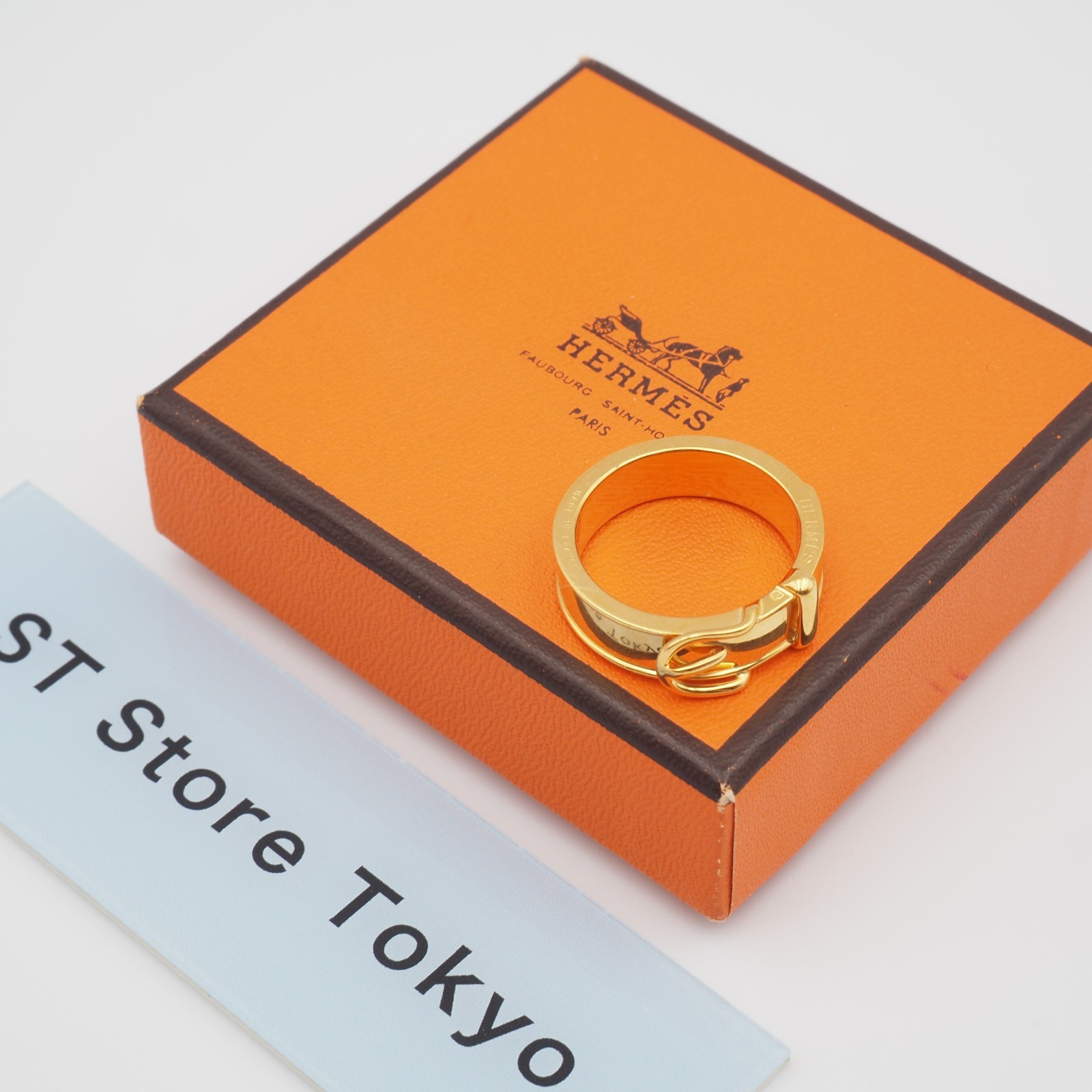 [EXC] HERMES Scarf Ring Belt Motif Design Gold Plating Japan w/Box