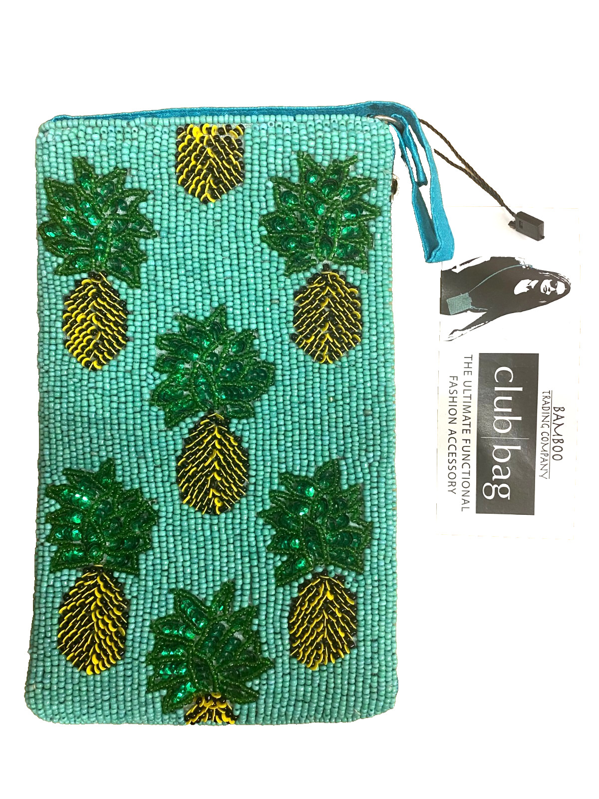 Bamboo trading Company Club Bag Pineapple Teal Blue NWT * Free ship