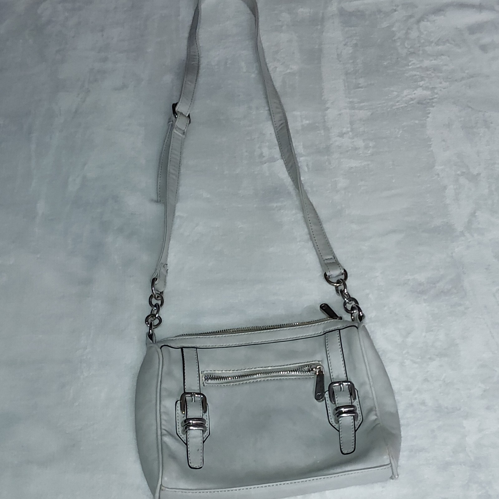 Charming Charlie Gray Shoulder Bag Buckle Accent Zipper Adjustable Strap