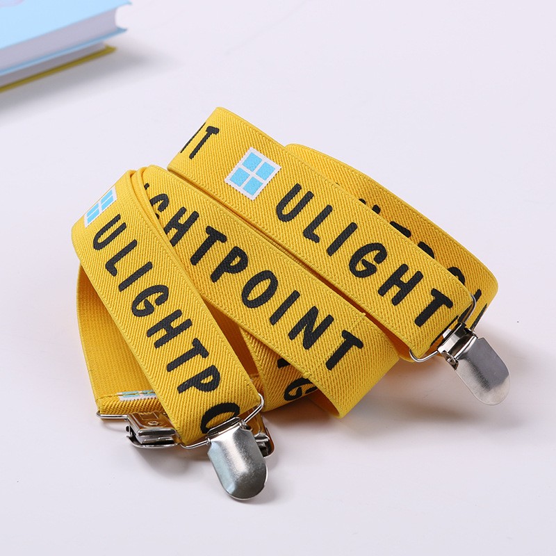 Yellow Letter Braces Elastic Strap 4 Clips Mens Suspenders Heavy Duty X-shape