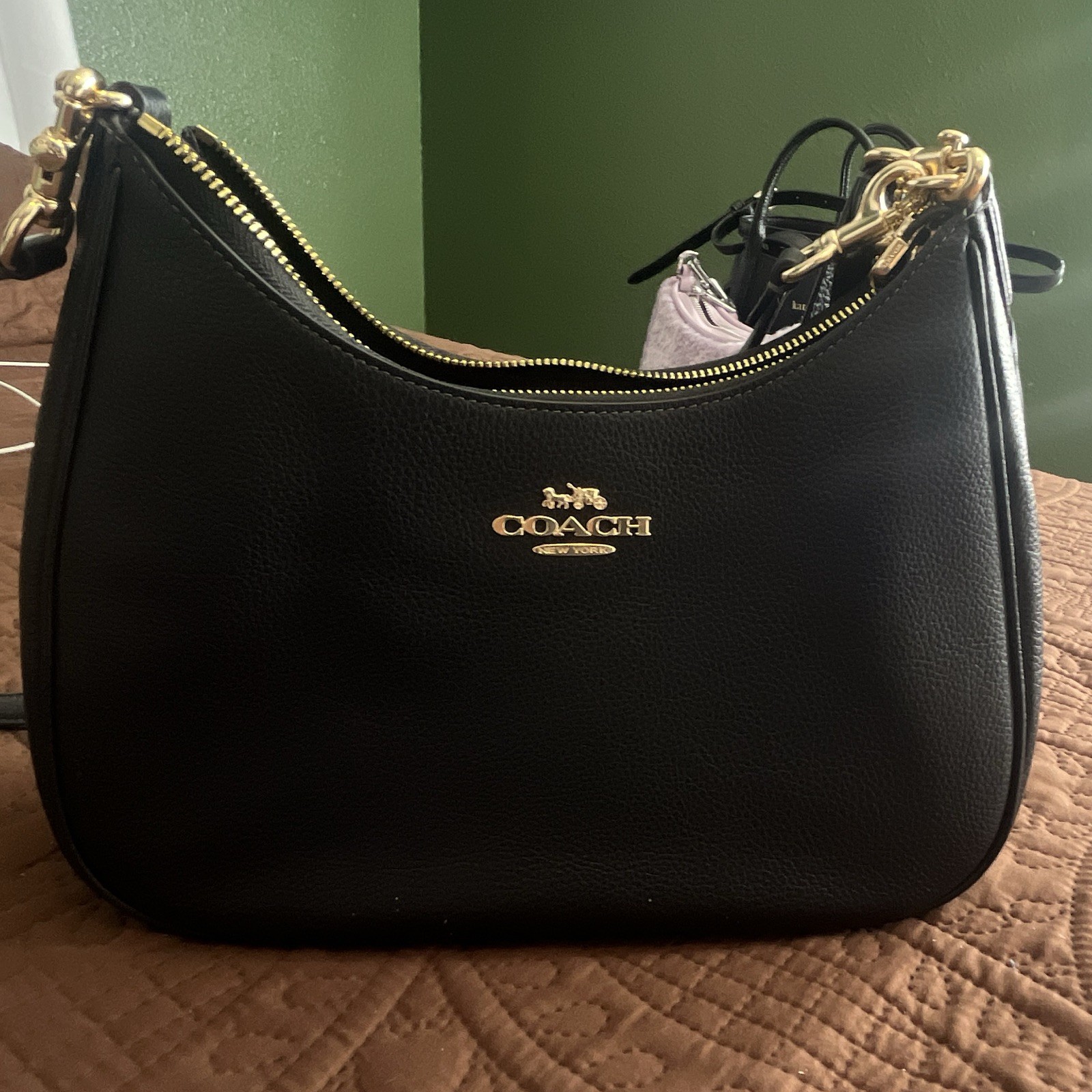 Coach Teri Black Pebbled Leather Hobo Shoulder Bag