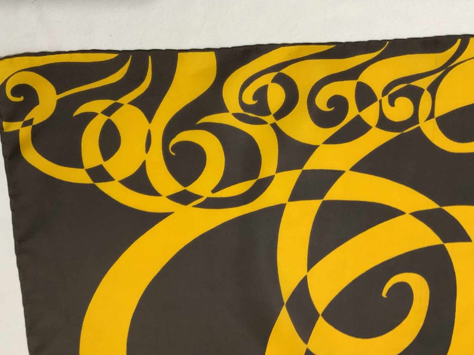 Lovely Unbranded All Silk Hand Rolled Gold & Black Square Scarf PGC