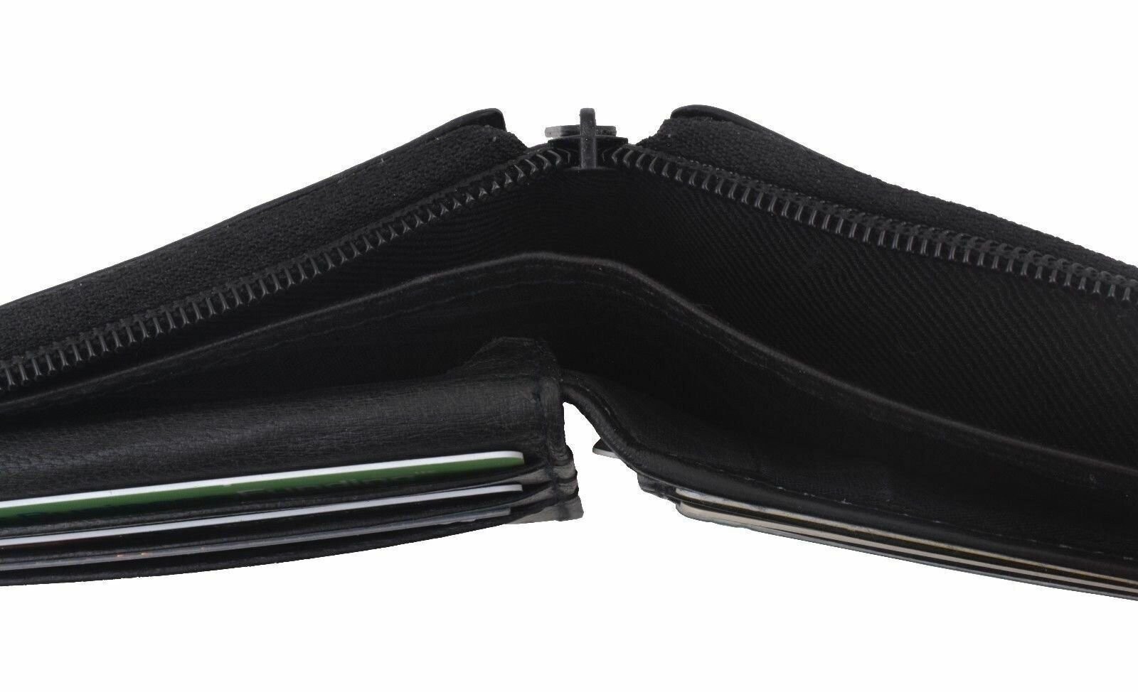 Men’s Genuine Leather Zipper Zip-Around Organizer Bifold Wallet Black Brown Tan!