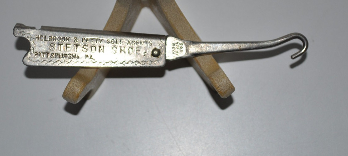 Antique 1903 Advertising Folding Button Hook Stetson Boot Shop, Pittsburgh PA