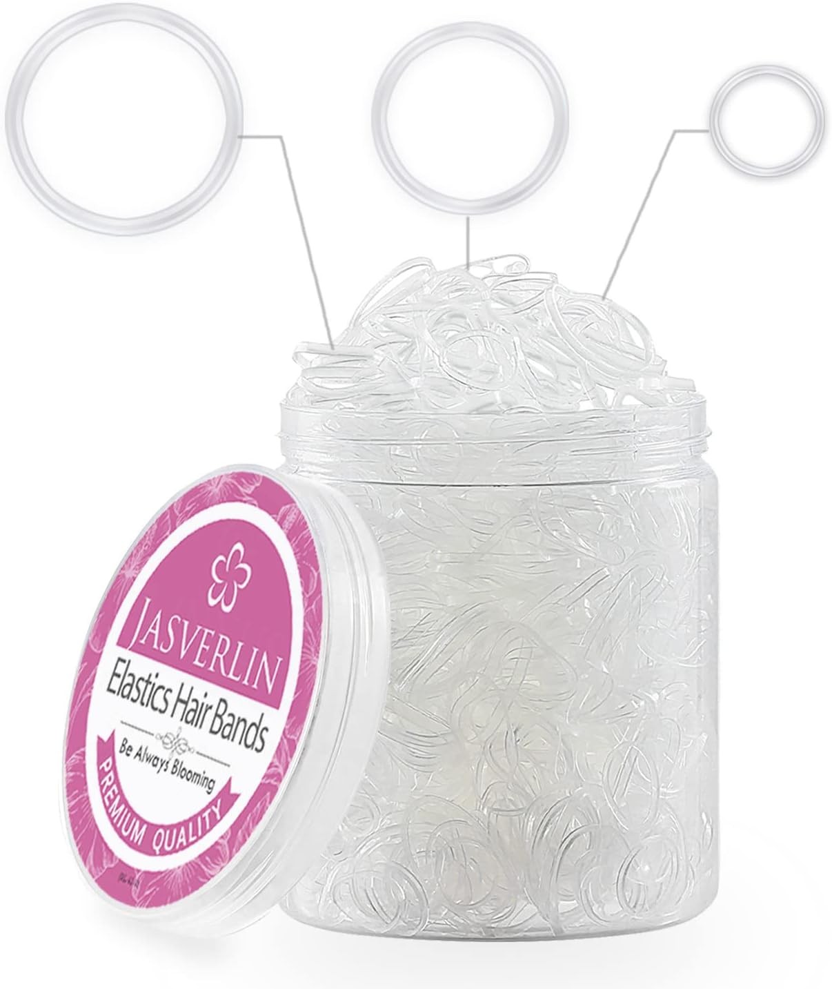 Clear Hair Elastics, 2000 Pcs Small, Medium, Large Rubber Bands | 15mm, 30mm,
