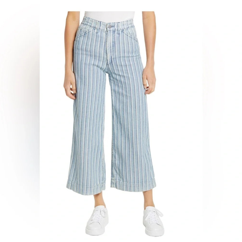AG Women’s Rosie High Waist Vertical Stripe Wide Leg Cropped Jeans – Sz 30 – NWT