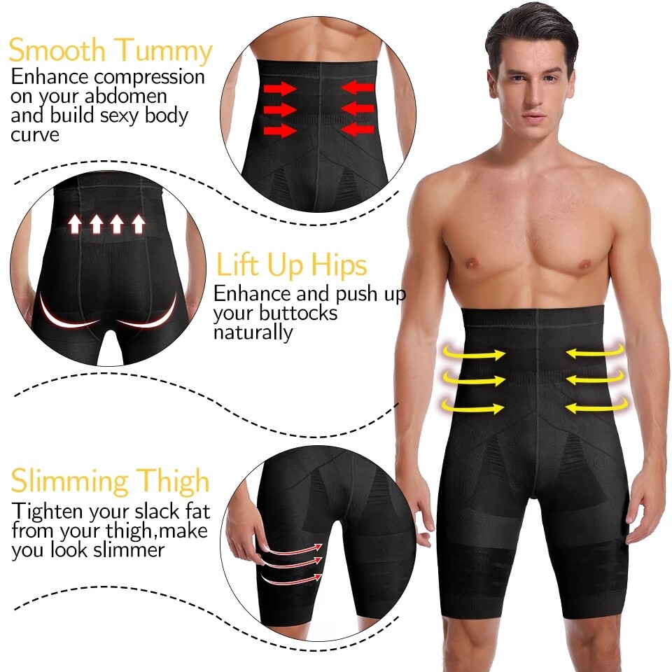Mens Compression High Waist Slimming Shorts Tummy Control Body Shaper Pants