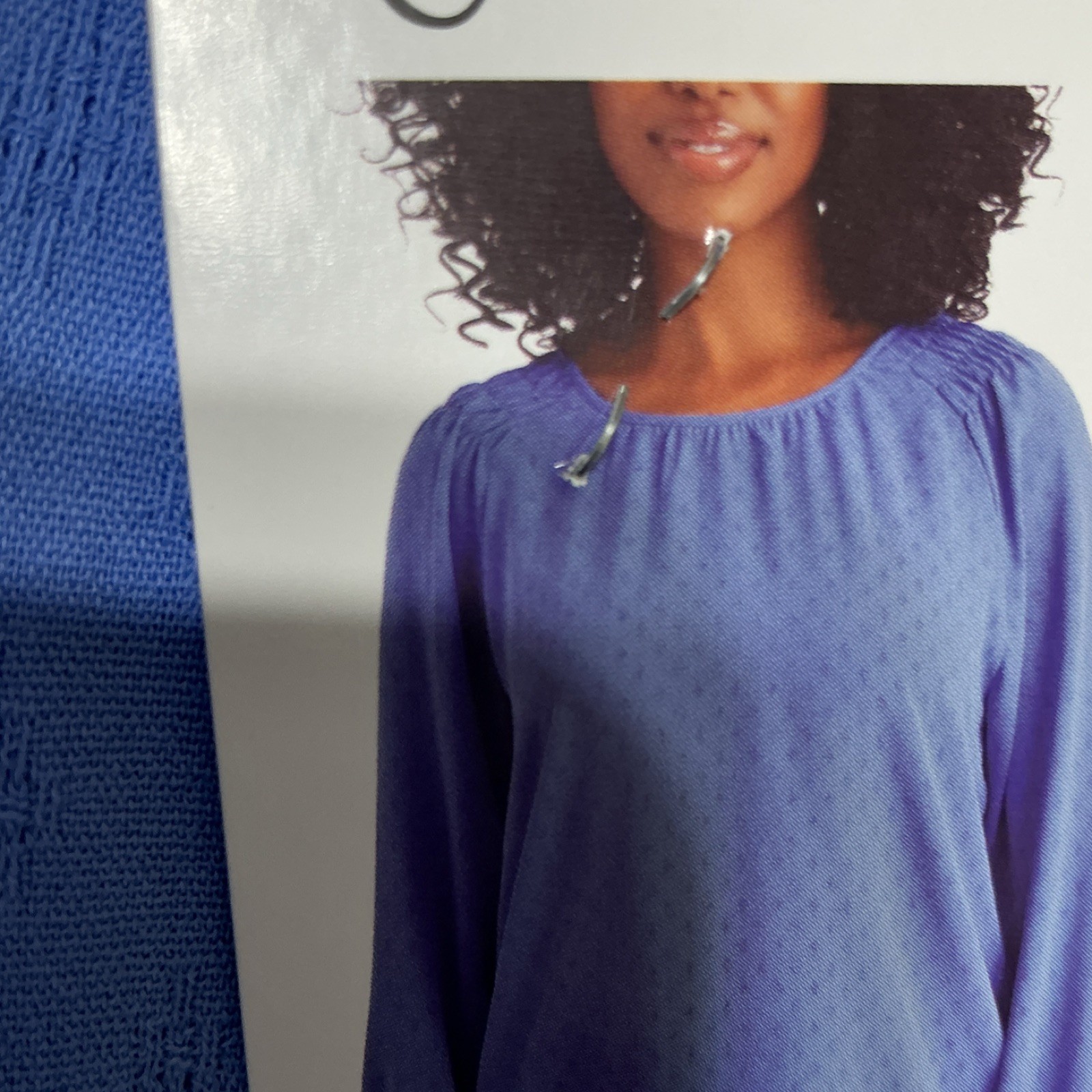 Jessica Simpson Blue Solid Woven Textured Ruffle Long Sleeve Blouse Women’s S