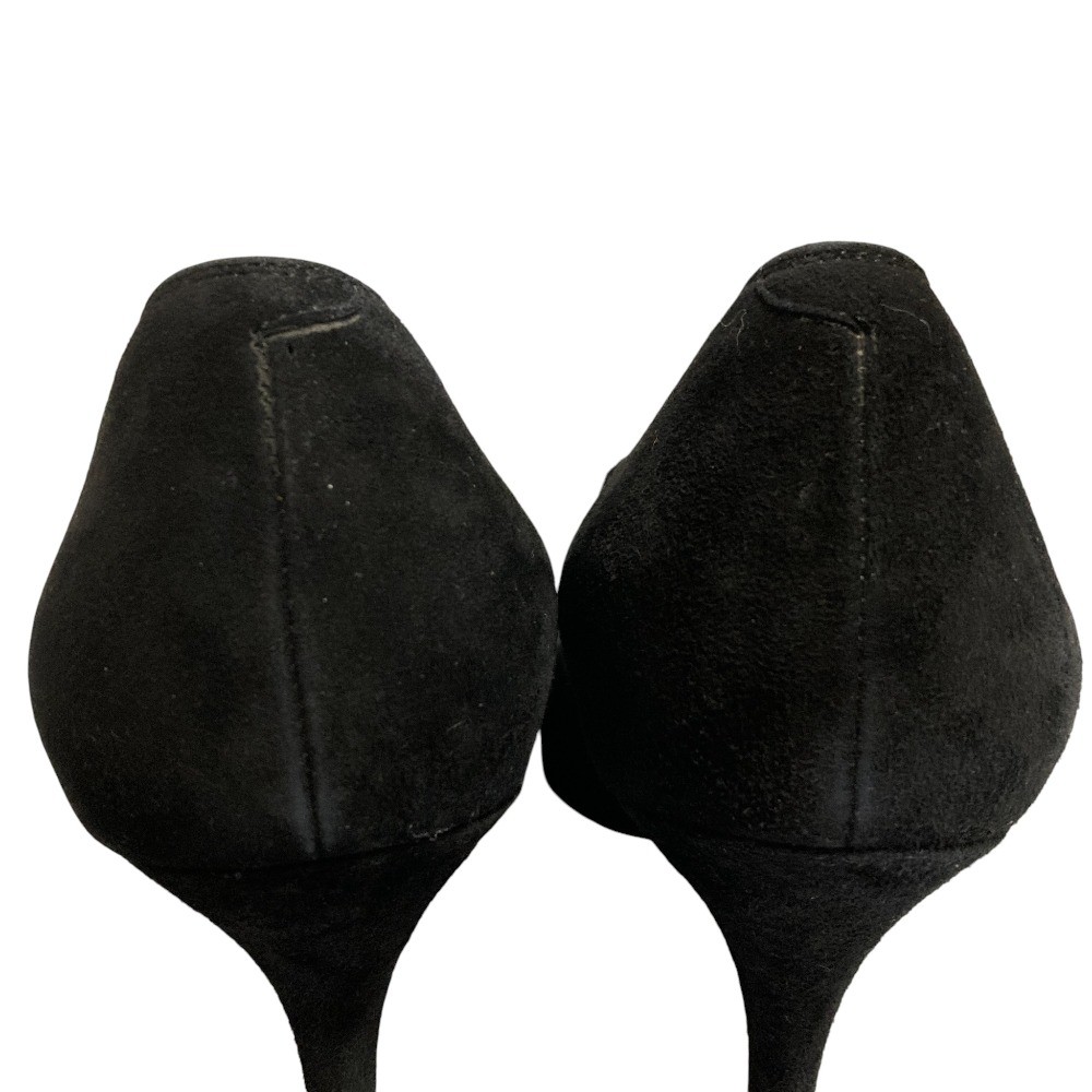 Ginza Kanematsu Suede Ribbon Open-Toe Pumps, Size 9.3, Black Women USED