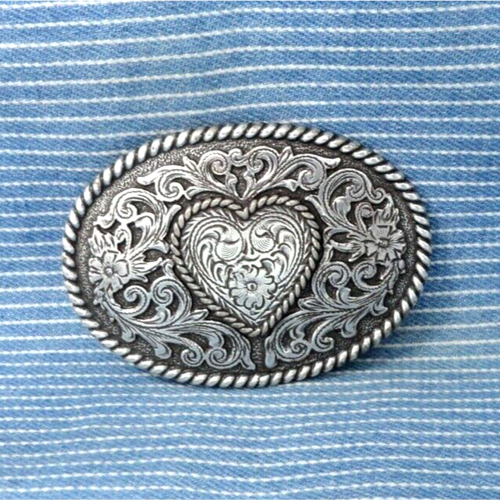 Western Heart Dress Belt Buckle Country Love Scroll Design Vintage 90s .B309