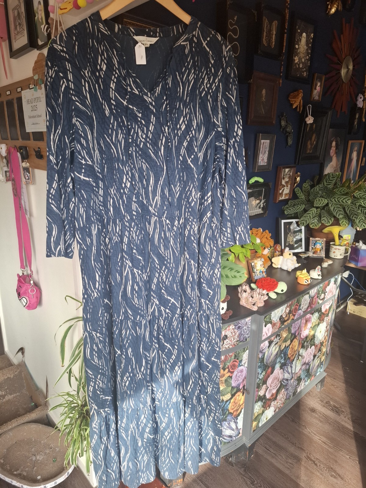 SEASALT CORNWALL Maxi Dress UK 30 eu 48 in Blue casual wavy lines smock pretty