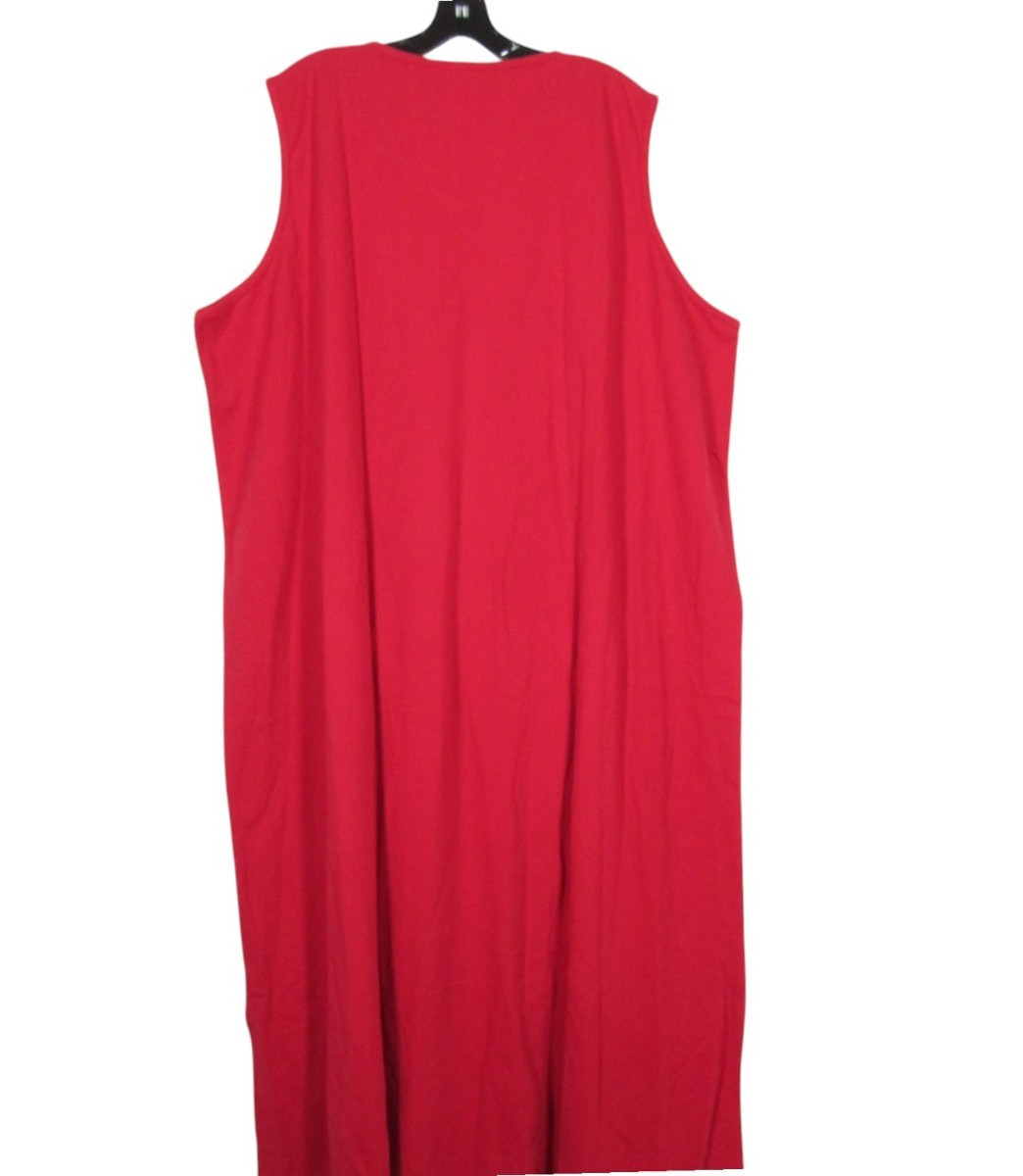 ULLA POPKEN Red TWILL Sleeveless RELAXED FIT Scoop Neck MAXI SHIFT DRESS 28/30