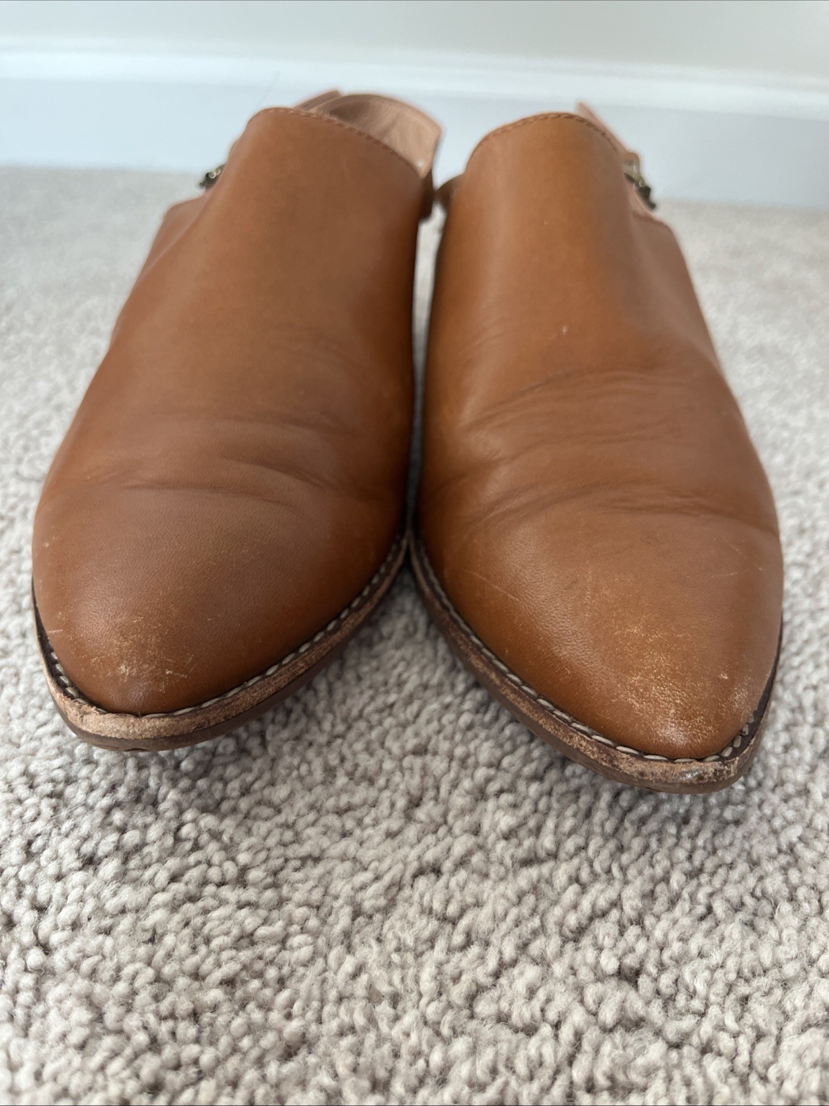 Madewell Size 8.5 Jess Slingback Mule Leather Shoes Brown Pointed Toe Block Heel