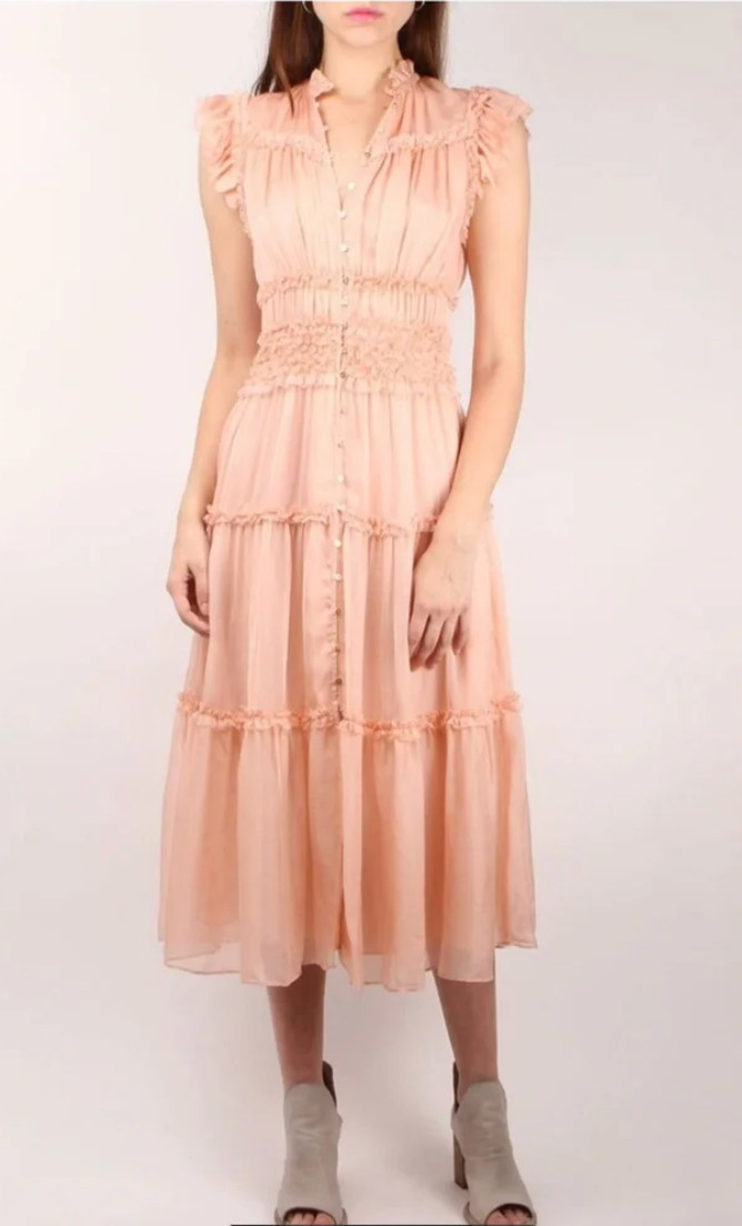 ULLA JOHNSON Rosalind Silk Dress in Blush Size 0 Lined